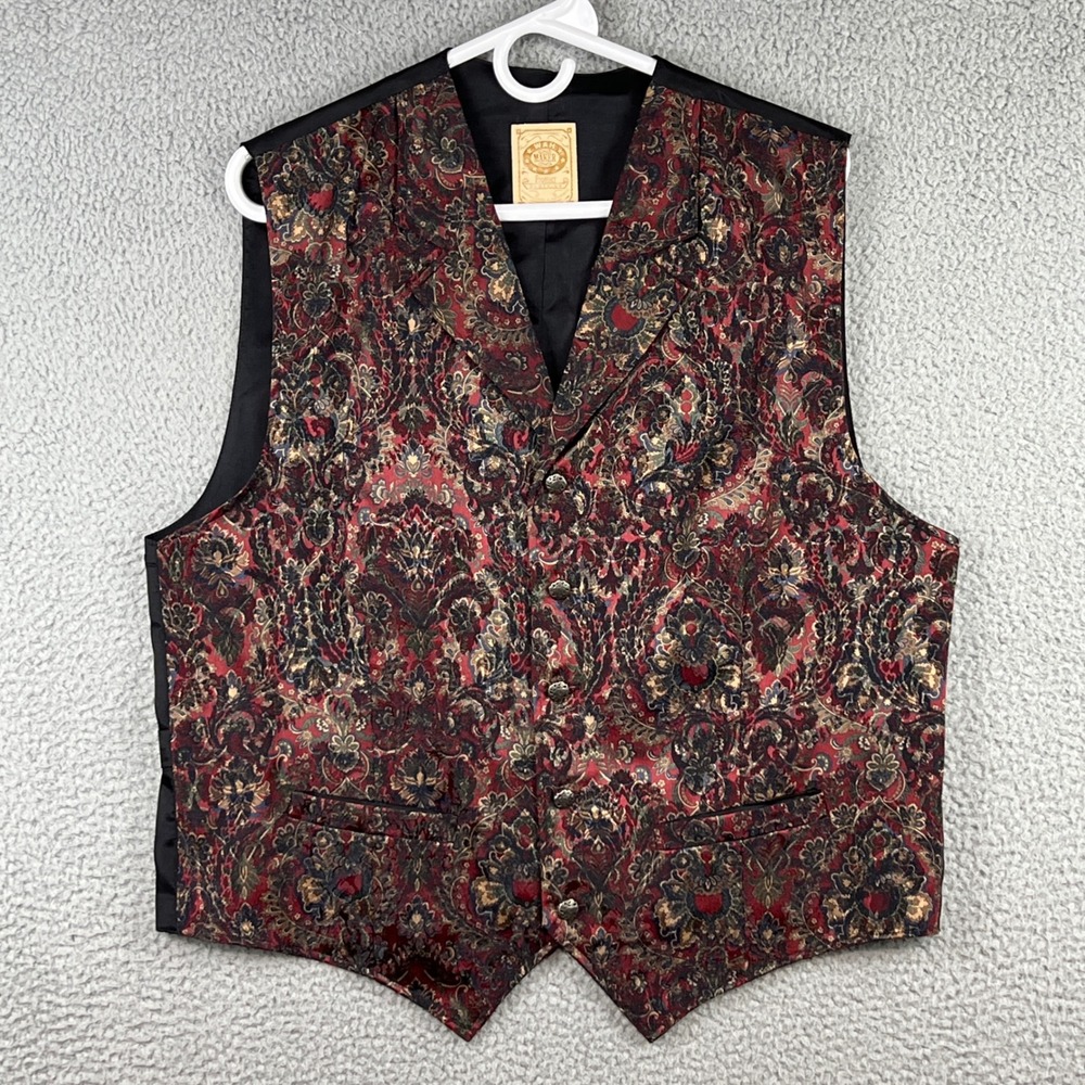 Wah Maker Frontier Clothing Mens Large Red Paisley Tapestry Western Vest USA L